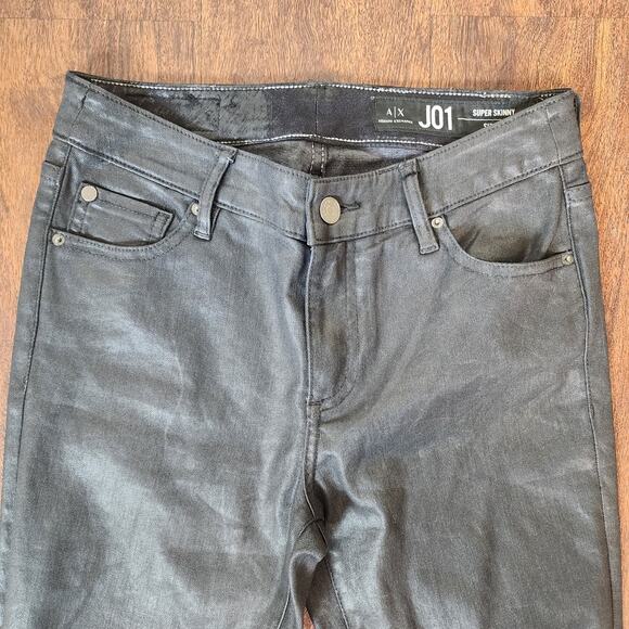 Armani Exchange J01 Mid-Rise Super Skinny Black Coated Jeans, Size 26 - Picture 4 of 12